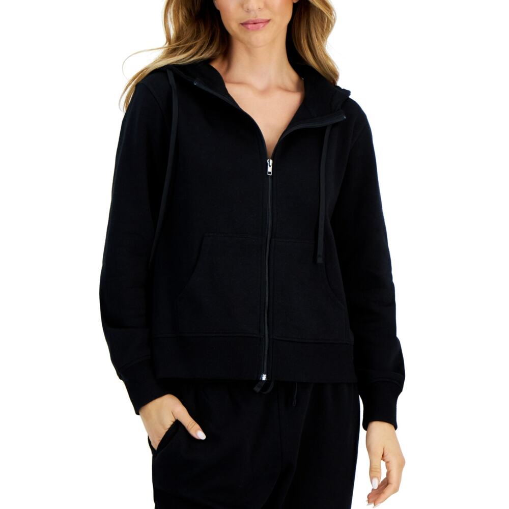 IDEOLOGY Women Full-Zip Hoodie XS Deep Black Sweatshirt Pockets NWT